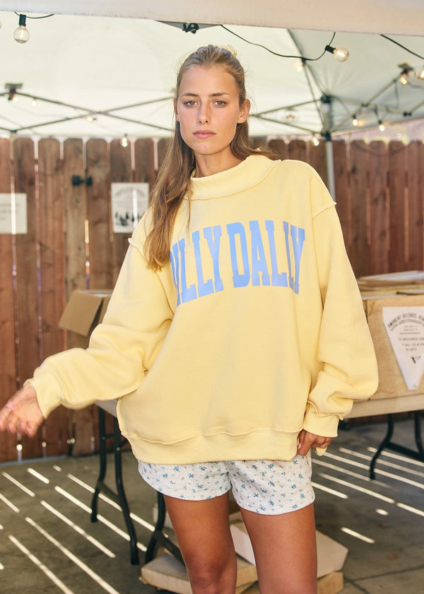 Dilly Dally Mock Sweatshirt - Butter Yellow