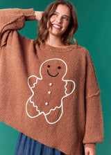 Gingerbread Man Oversized Sweater - Brown