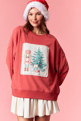 Christmas Patch Sweatshirt - Dark Coral