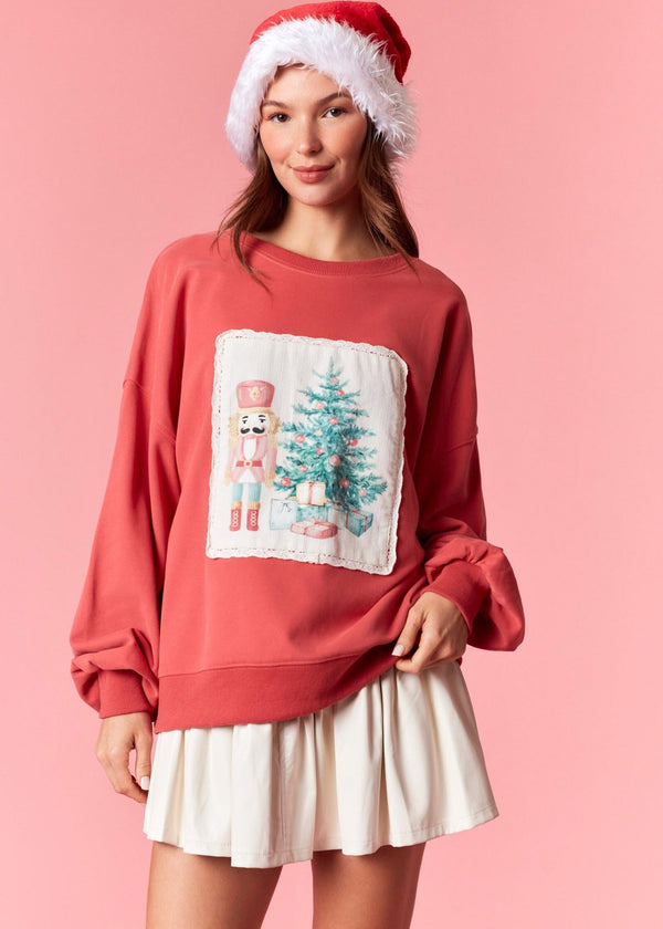 Christmas Patch Sweatshirt - Dark Coral