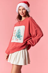 Christmas Patch Sweatshirt - Dark Coral