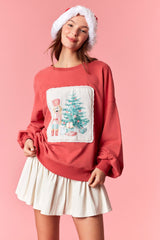 Christmas Patch Sweatshirt - Dark Coral