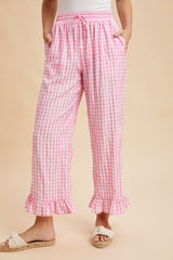 Polly Gingham Ruffle Bottom Pants - Pink