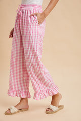 Polly Gingham Ruffle Bottom Pants - Pink