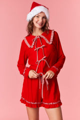 Gingham Ruffle Collar Pj Set - Red