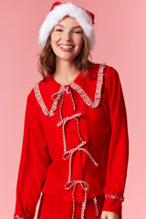 Gingham Ruffle Collar Pj Set - Red