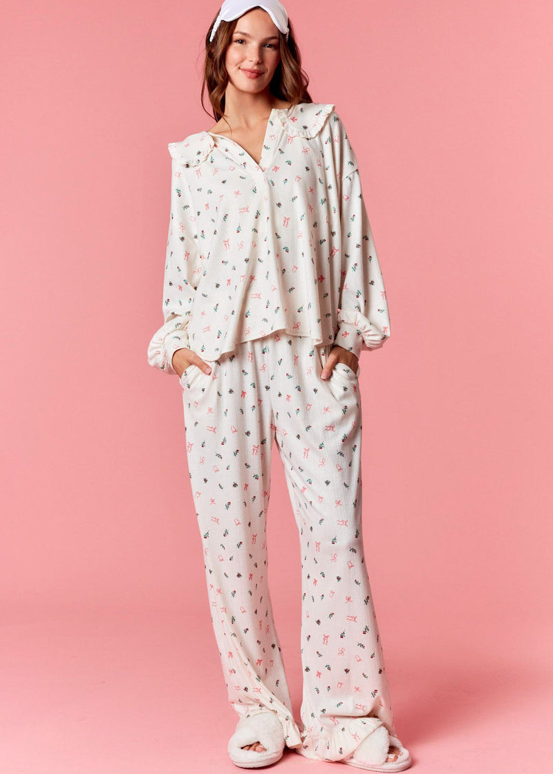Pointelle Rib Ruffle PJ Set - Cream