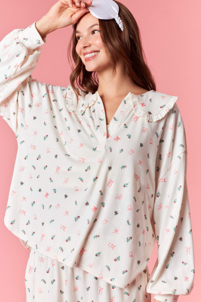 Pointelle Rib Ruffle PJ Set - Cream