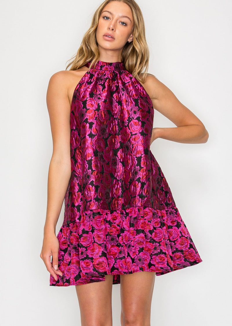 Heras Garland Halter Dress - Pink Beauty