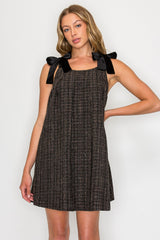 Ebony Tweed Tie Shoulder Dress - Black