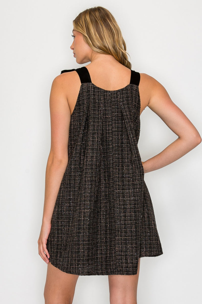 Ebony Tweed Tie Shoulder Dress - Black