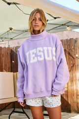 Embroidered Mockneck - Jesus Purple