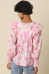 Alivia Floral Ruffle Blouse - Pink Floral