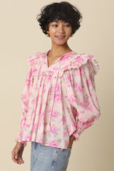 Alivia Floral Ruffle Blouse - Pink Floral