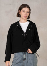 Slate Cropped Windbreaker Hoodie - Black
