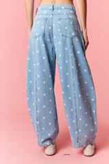 Chic Polka Dot Barrel Jeans - Lt Denim
