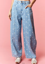 Chic Polka Dot Barrel Jeans - Lt Denim
