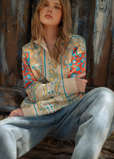 Paisley Knit Pullover Sweater - Rust Aqua Multi