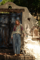 Paisley Knit Pullover Sweater - Rust Aqua Multi