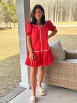 Ellie Embroidered Mini Dress - Red