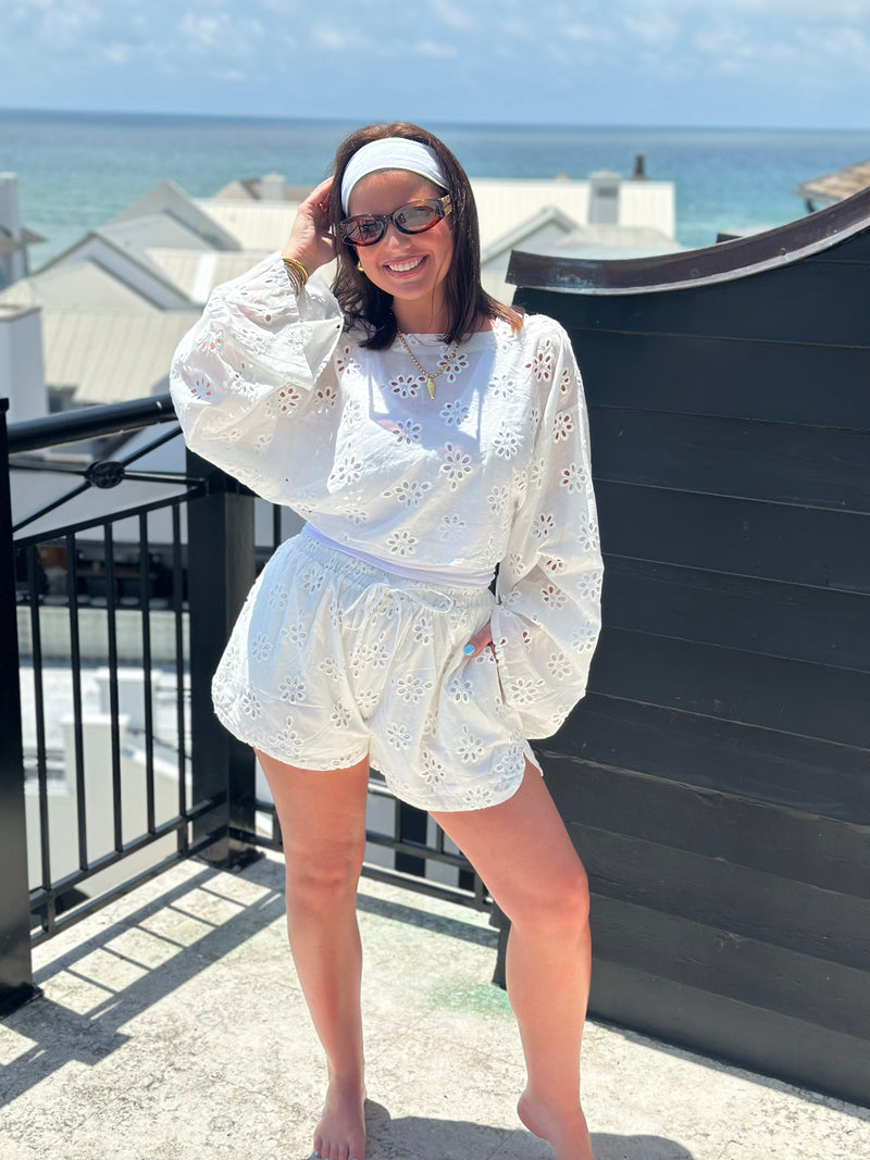 Dawson Dolman Sleeve Crop Top And Shorts - Off White