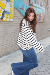 Bambi Stripe Knitted Cardigan - White/Navy