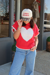 Lover Boxy Heart Sweater Vest - Red