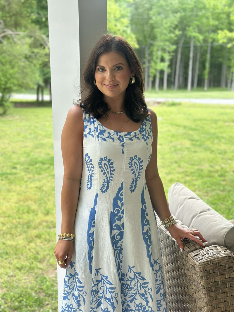 Nantucket Print Midi Dress - Blue