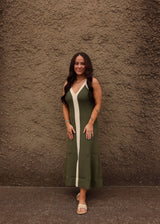 Analise Colorblock Midi Dress - Olive Cream