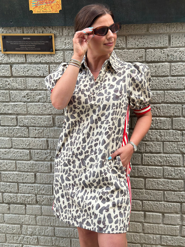 Roxie Leopard Denim Dress - Ecru