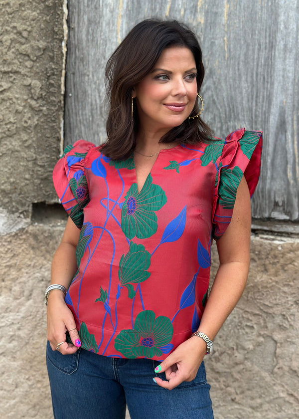 Fran Floral Blouse - Red/Green