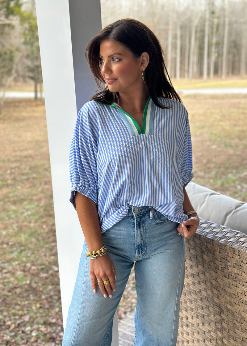 Jennings Stripe Blouse - Blue