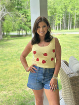 Berry Cake Embroidered Tank - Lemon Strawberry