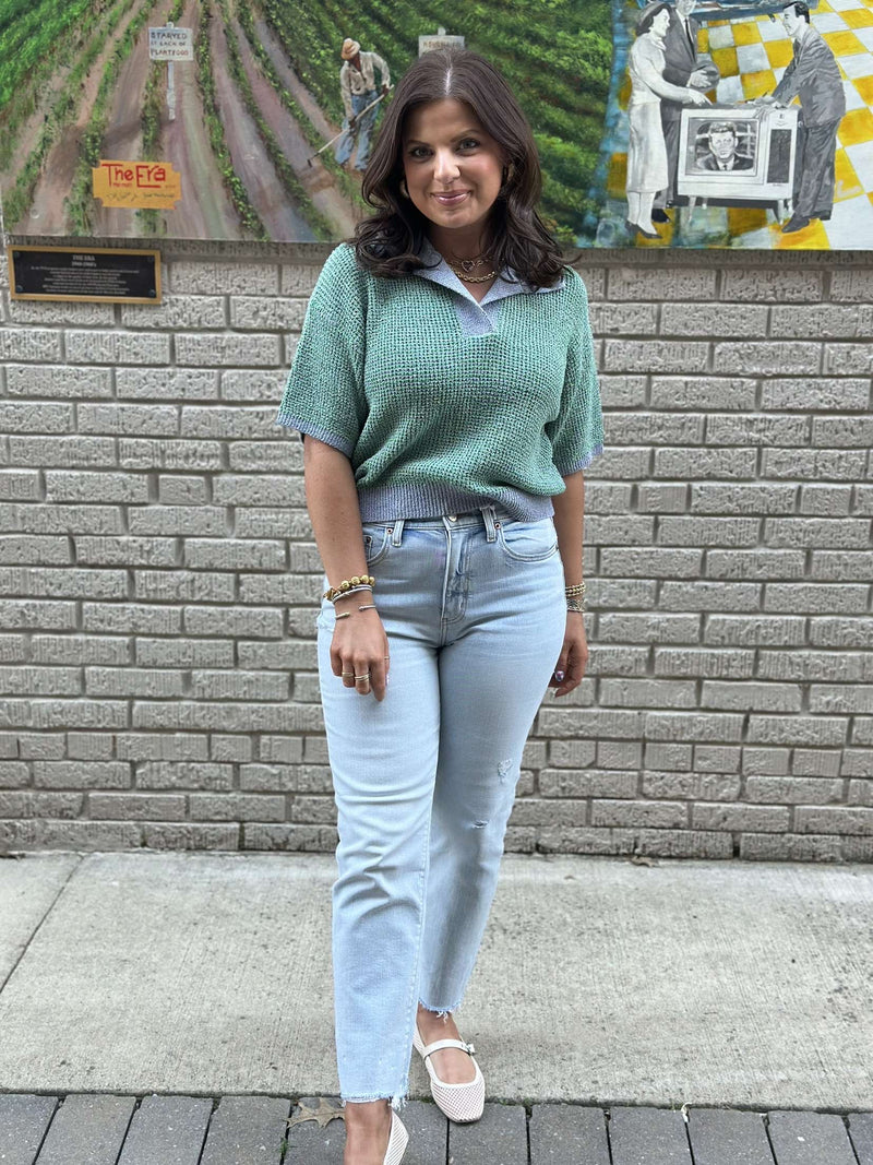 Mollie Multi Knit Top - Green/Blue