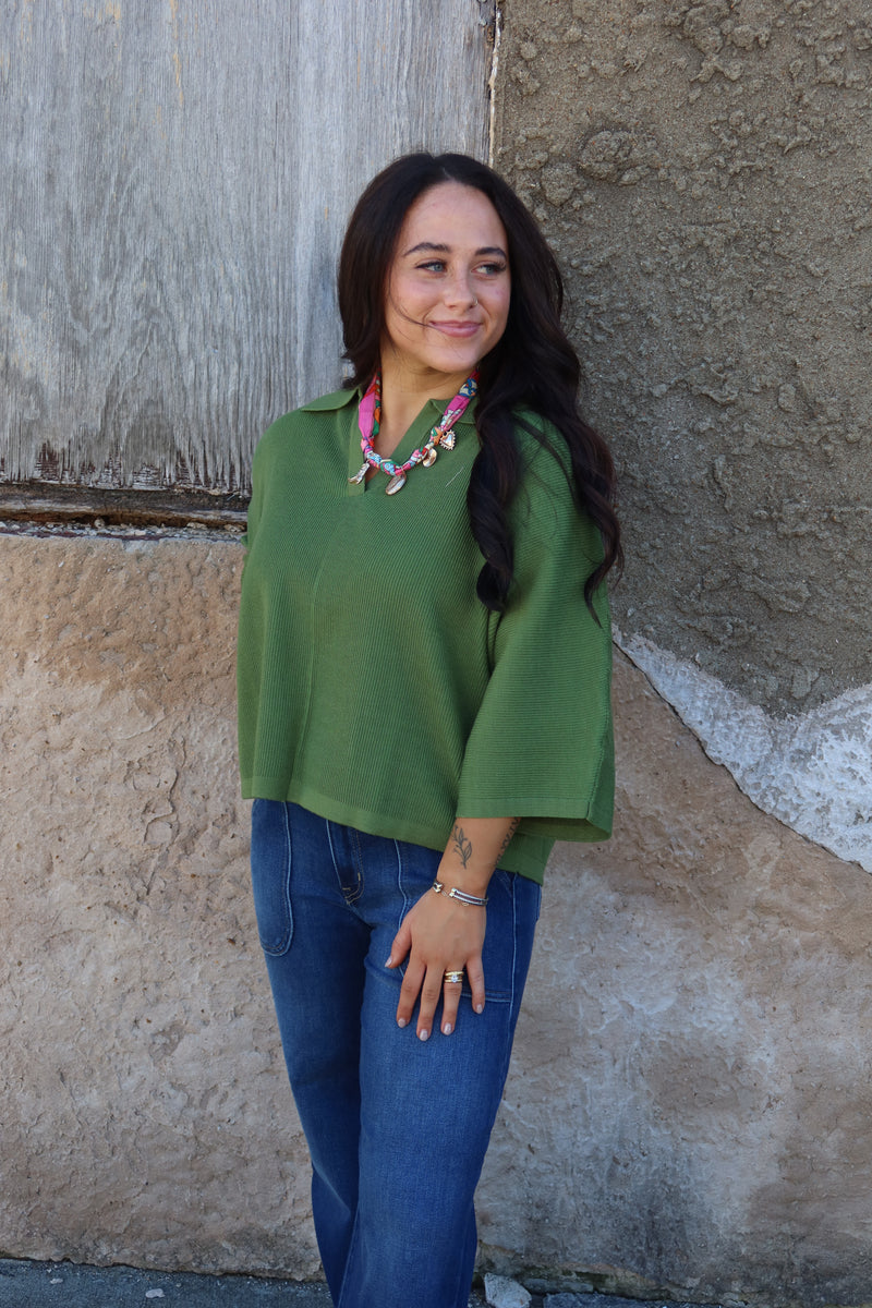 Kali Knit Sweater Top - Olive