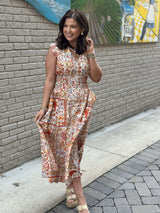 Heidi Midi Dress - Cream Mutli