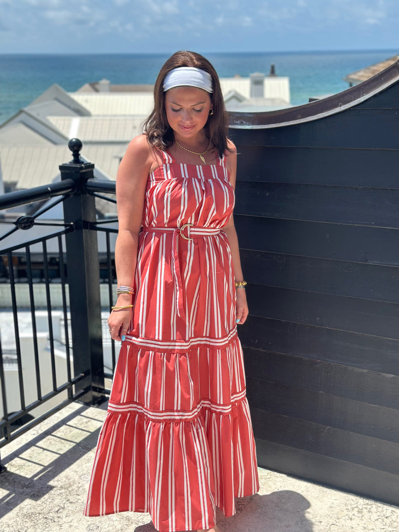Elan Megan Maxi Dress - Coral Stripe