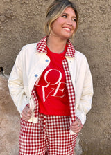 Teacup Gingham Barn Jacket - Ivory Red