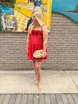 Flower Appliqués Tiered Dress - Poppy Red