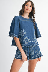 Laurel Embroidered Denim Set