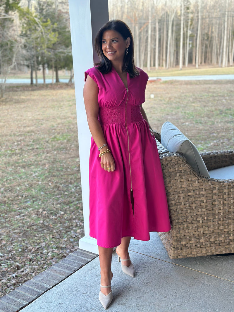 The Maggie Midi Dress - Magenta