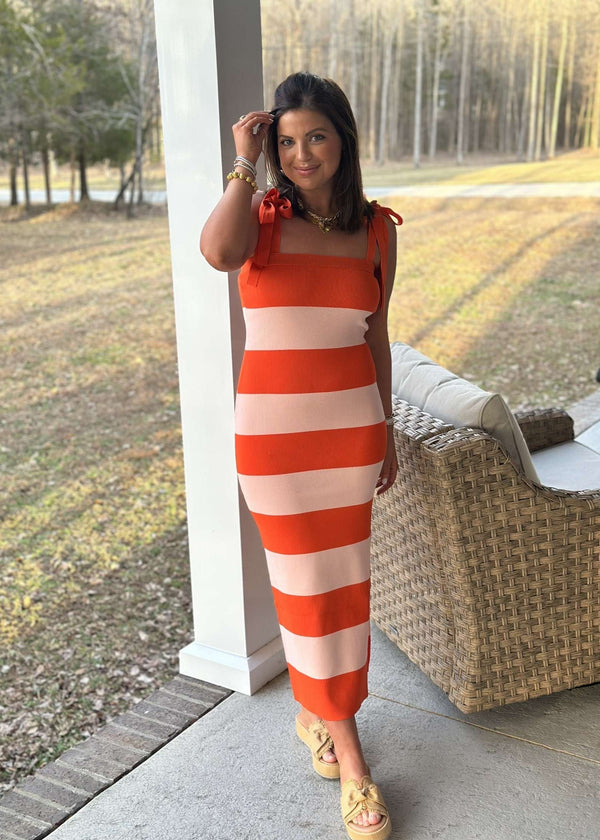 Bonnie Stripe Sweater Maxi Dress - Orange Multi