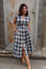 Lilly Gingham Midi Dress - Black