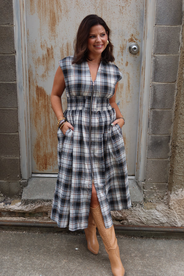 Lilly Gingham Midi Dress - Black