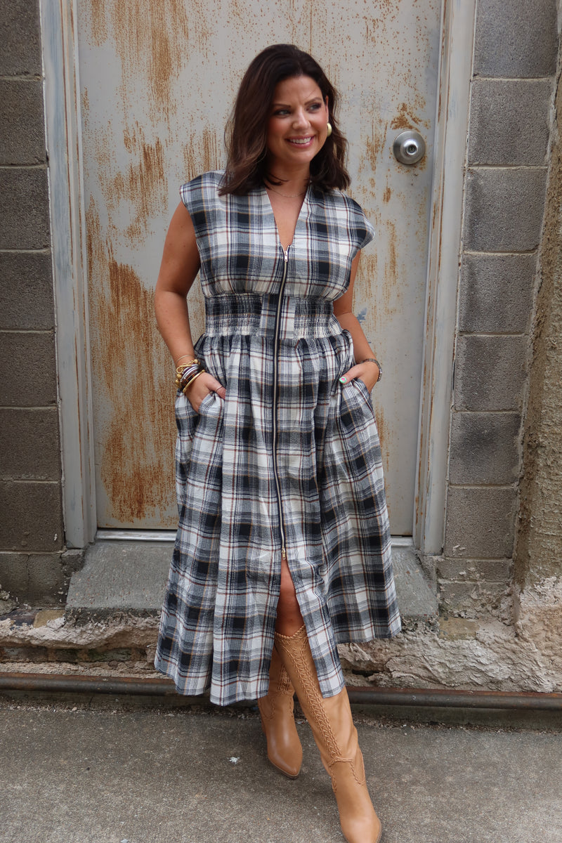 Lilly Gingham Midi Dress - Black