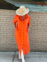 Neyland Midi Shirt Dress - Orange Pinstripe