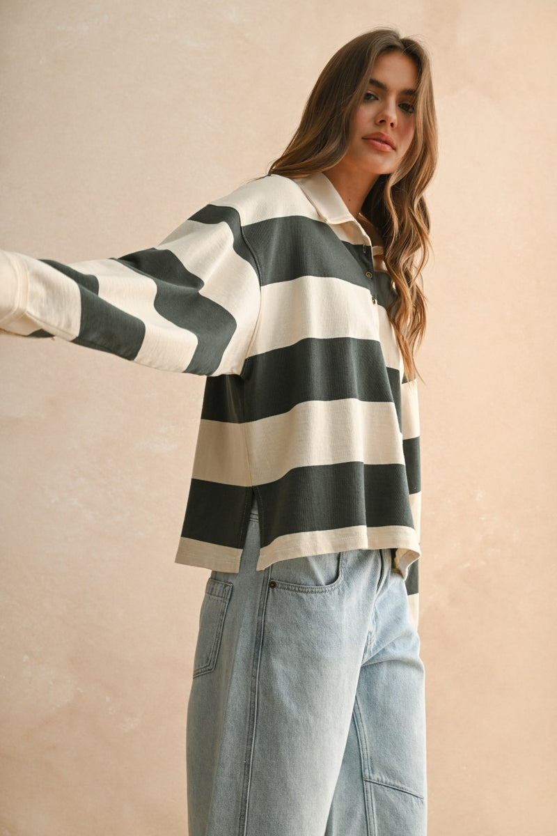 Sterling Stripe Top - Olive/Beige