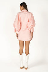Bonnie Balloon Sleeve Shirt Dress - Petal Pink
