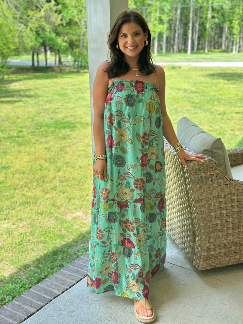 Paisley Floral Maxi Dress - Mint