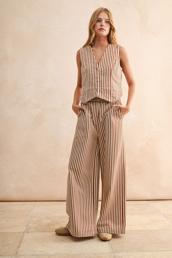 Dolly Striped Vest - Camel